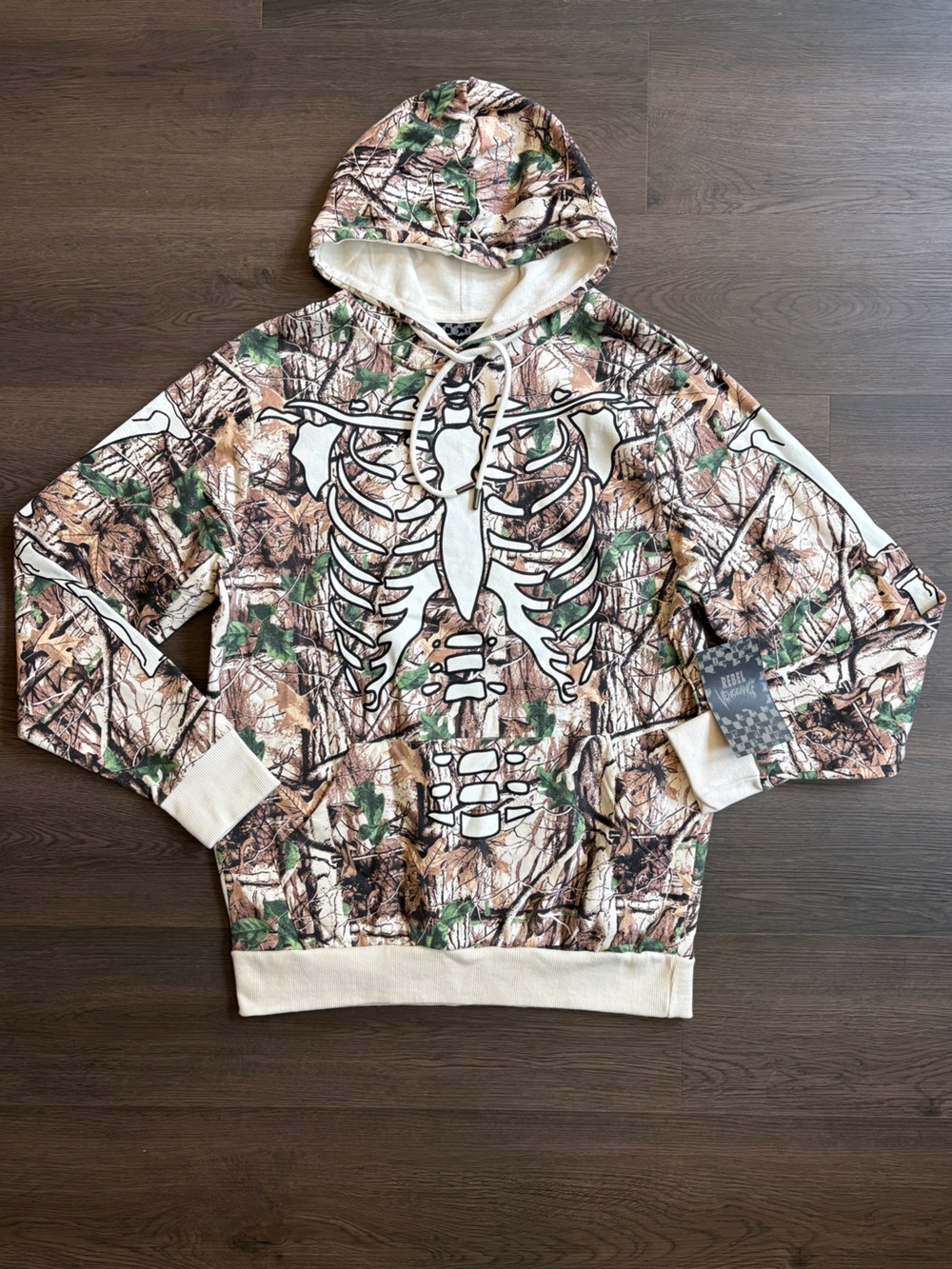 rebel vengeance Camo Skeleton Pullover Hoodie in Green, Brown & Cream